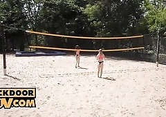 Your stroll in the park to forget spicy booty slam thoughts fails when u watch 2 marvelous volleyball gals, the hawt brunette hair Jasmine Jayne and s