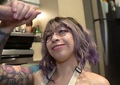 Asian gives deepthroat blowjob before pussy and ass fuck