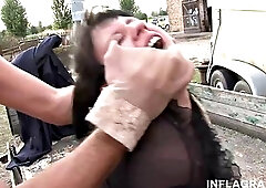 Brunette in Sheer Pantyhose Delivers Outdoor Blowjob Before Intense Doggy Style and Wild Cowgirl