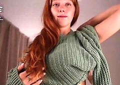 Redhead Beauty Strips Green Sweater
