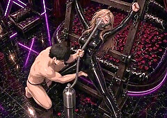 Kerry and Duck: Sealed Latex Catsuit, Gas Mask Air Control, Bound Squirting and Wetting