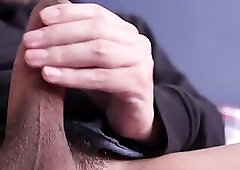 close up jerking off my uncut hairy dick