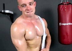 Muscular Blonde Stud Shows Off Body and Strokes His big Cock