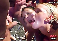 The short-haired golden-haired is surrounded and relentlessly used by a pack of hard schlongs. That babe opens wide, takes 'em unfathomable, and 