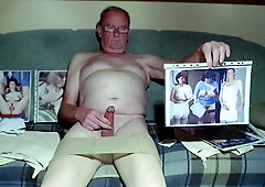 Wank with condom, wank in suspenders