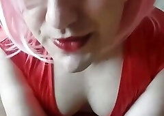 Natural Tits Feminine Boy in Red Dress