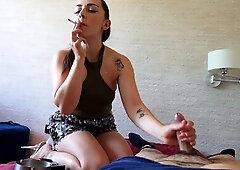 Cfnm femdom babes give handjob to black guy