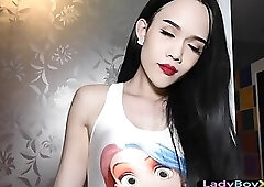 Beautiful pale skinned asian ladyboy Awa gets her ass fucked hard
