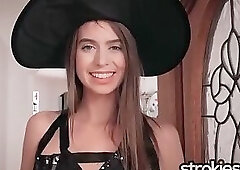 Strokies - Trick or treat! A fun cosplay Halloween jerk job by horny spell caster Jill Kassidy