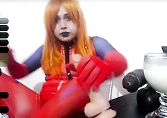 Cute face femboy in Asuka Cosplay giving a sloppy oral sex to a vibrator parody porn clip xxx. Sissy sucking sex tool. Cute transsexual cocksmoker rol