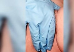 Goode Hotty ropes hubby's balls and gives 'em a rub then in latex gloves that babe puts his nuts in a pot of sexy water then into a bowl of 