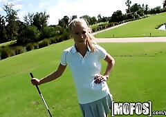 Skinny pierced Dakota James gets hair pulled and fucked hard outdoors instead of golf