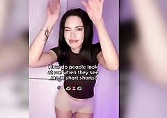 That babe teases in small shorts and bites her lip slow ?