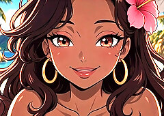 ourdream : Hibiscus in Her Pink-Tipped Curls as the Sun Sets on an Ebony Anime Stunner
