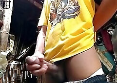 Wanking outside the abode, kneel down and gulp a lot of cum, oh sheet