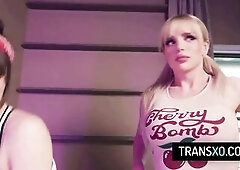 Blond Latin babe Banged on Sex Swing by 2 Trans Chicks