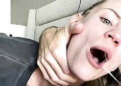 Drunk MILF deepthroat blowjob for big cock