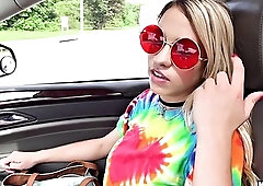 Stranded Blonde Teen Fingered by Driver in Car