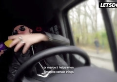 Inked Redhead With Dreadlocks Gets Talked Out Of Her Top In A Van