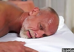 Old gay with cock rings gets happy ending massage