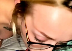 POV blowjob for big cock from blonde MILF