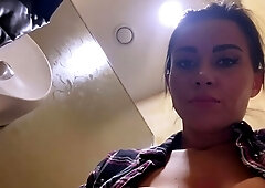 Busty curly brunette with big boobs fucks on couch