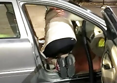 Milf vacuums car in crotchless yoga pants