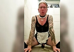 Sissy maid screws sex-toy