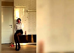 Ballgagged Secretary Pussy Flashing, Dildo Riding