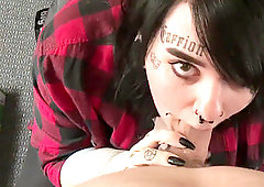 Pretty Tattooed Punk Chick Blows A Little Dick
