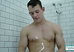 Hunk Brunette Twink Luke A Rubs His Cock And Pokes His Butt In The Shower!