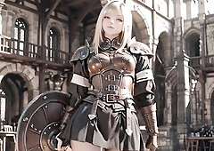 The golden-haired knight lastly drops her guard, revealing her laziest side in the castle's intimate sanctuary. Amidst the dappled sunlight of th