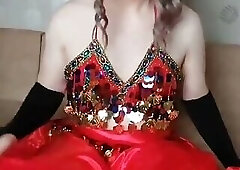 Belly Dancer Femboy in Red Seductive Dress